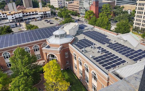 Solar panels on the roof of Gonzaga High School in Washington, D.C., on May 17 (RNS/Stephen Planning, SJ)