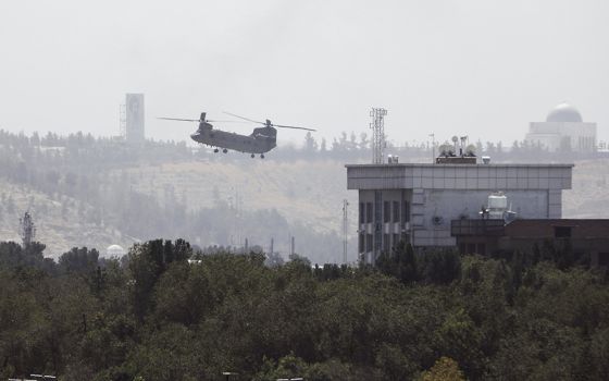 U.S. personnel were evacuated from the U.S. embassy in Kabul, the Afghan capital, as Taliban insurgents broke through the city's defensive line Aug. 15. (AP/Rahmat Gul)