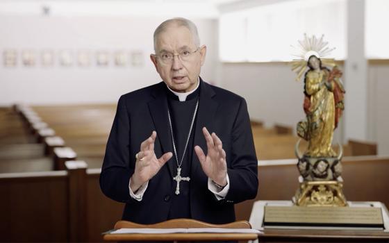 Los Angeles Archbishop José Gomez addresses the Congress of Catholics and Public Life in Madrid by video Nov. 4. (NCR screenshot/CCVP)