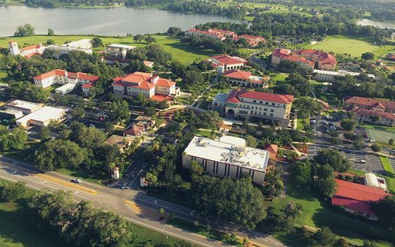 A 2017 aerial view of the main campus of St. Leo University in St. Leo, Florida (Wikimedia Commons/Odiedude)