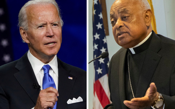 Former Vice President Joe Biden, left, in a 2020 file photo, and Archbishop Wilton Gregory of Washington, in a 2019 file photo (CNS/Reuters/Kevin Lamarque, Catholic Standard/Jaclyn Lippelmann)