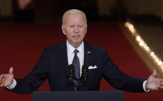 President Joe Biden speaks about the latest round of mass shootings, from the East Room of the White House in Washington June 2, 2022.