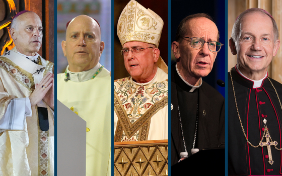 Archbishop Salvatore Cordileone of San Francisco; Archbishop Samuel Aquila of Denver Archbishop Joseph Naumann of Kansas City, Kansas; Bishop Thomas Olmsted of Phoenix; and Bishop Thomas Paprocki of Springfield, Illinois (CNS photos/Dennis Callahan, Archd