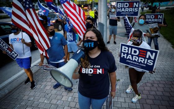 Supporters of Democratic presidential nominee Joe Biden are seen in Miami Oct. 5. (CNS/Reuters/Marco Bello)