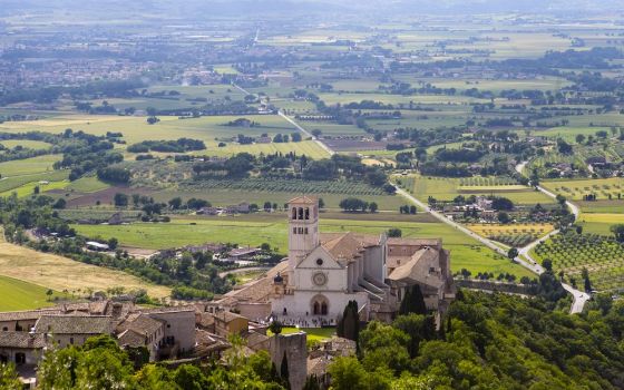 The Basilica of St. Francis of Assisi is seen from the Rocca Maggiore, a fortress on top of the hill above the town of Assisi, Italy, in May 28, 2013. (CNS/Octavio Duran)