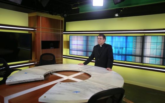 Archbishop Christophe Pierre, apostolic nuncio to the United States, records his address Nov. 12 to be delivered to the U.S. Conference of Catholic Bishops' fall meeting Nov. 16, the first day of the two-day virtual meeting. The address was recorded in th