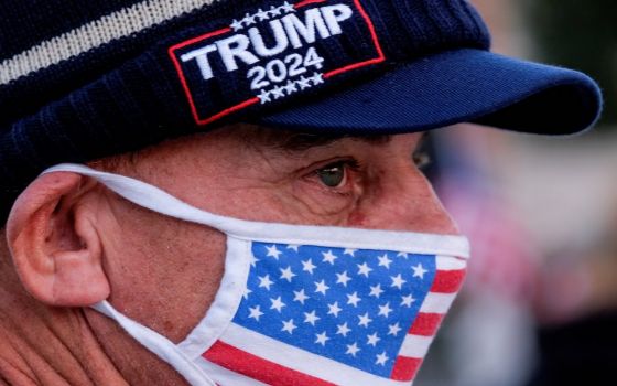 A supporter of President Donald Trump takes part in a rally at Beverly Hills Gardens Park in Beverly Hills, California, Jan. 9, 2021. (CNS/Reuters/Ringo Chiu)