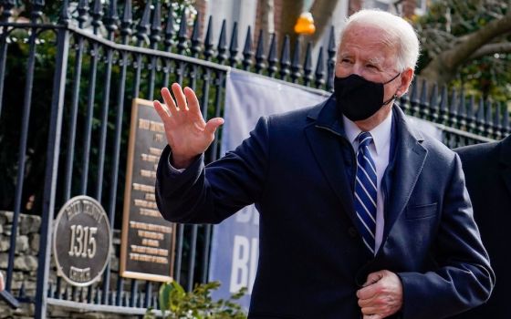 President Joe Biden leaves Holy Trinity Catholic Church in Washington after Mass Jan. 24, 2021. (CNS/Reuters/Erin Scott)