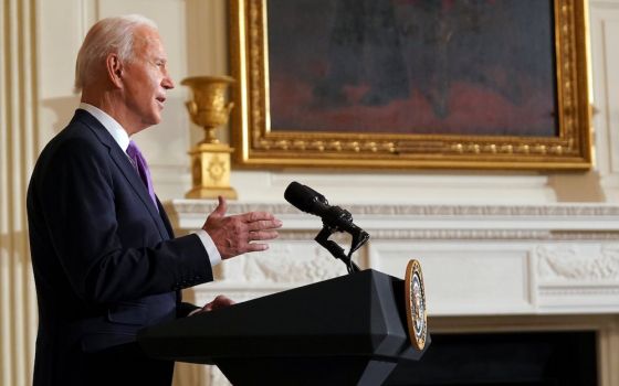 President Joe Biden speaks at the White House in Washington Jan. 26, 2021. (CNS/Reuters/Kevin Lamarque)