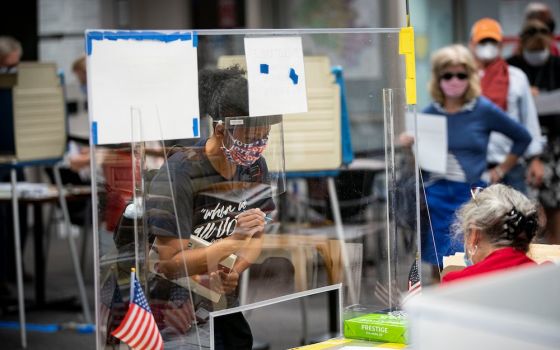 People are seen at an early voting site in Fairfax, Virginia, Sept. 18. (CNS/Reuters/Al Drago)