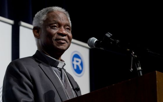 Cardinal Peter Turkson discusses the plight of refugees in a speech in Arrupe Hall at Rockhurst University in Kansas City, Missouri, on Jan. 17. (Courtesy of Rockhurst University)