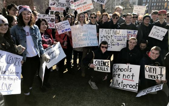 More than a hundred students and faculty from Northeast Ohio Catholic high schools attended the March for Our Lives in Cleveland Public Square on March 24. (Christine Schenk)