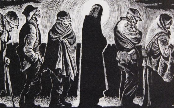 Detail of "Christ of the Breadlines" by Fritz Eichenberg, 1952, shared to the Catholic Worker (Flickr/Jim Forest)