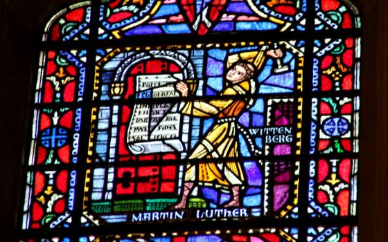 Martin Luther is depicted in stained glass at the Washington National Cathedral in Washington, D.C. (Wikimedia Commons/Tim Evanson)