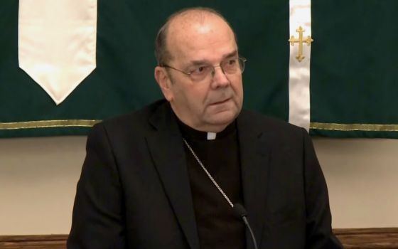 Bishop Robert Cunningham speaks at a Feb. 14 press conference announcing the Syracuse Diocese's Independent Reconciliation Compensation Program for survivors of clergy sexual abuse. (YouTube/Syracuse Diocese)