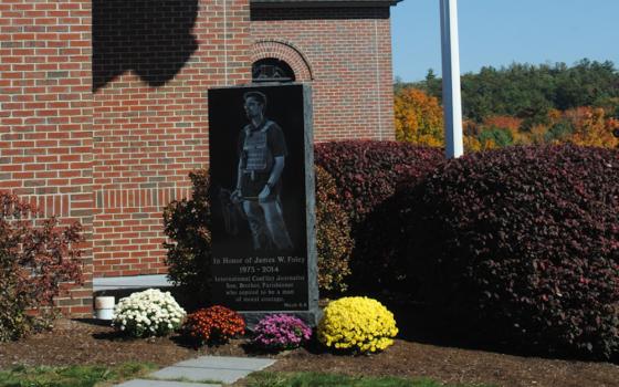 The memorial for journalist James Foley outside St. Katharine Drexel Catholic Church in Alton, New Hampshire. (Photo courtesy of St. Katherine Drexel Catholic Church
