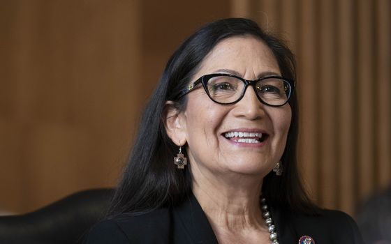 Rep. Debra Haaland (D-New Mexico) prepares to testify as secretary of the interior nominee during a Senate Energy and Natural Resources Committee confirmation hearing in Washington Feb. 24. (Newscom/SplashNews/Pool via CNP/Sarah Silbiger)