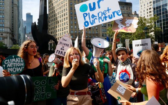 Young people gather for a climate change rally in New York City in September 2019. (CNS photo/Gregory A. Shemitz)