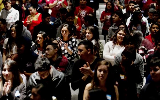 Hispanic/Latino young adults are seen during a daylong regional encuentro Oct. 28, 2017, at Herndon Middle School in Herndon, Virginia. (CNS/Tyler Orsburn)