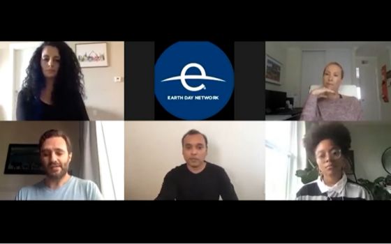 A group of panelists during the Earth Day Network livestream discuss how to adopt a vegan diet as part of the digital Earth Day 2020 events. The day celebrating environmental protection moved online in response to the COVID-19 pandemic. (Screenshot)