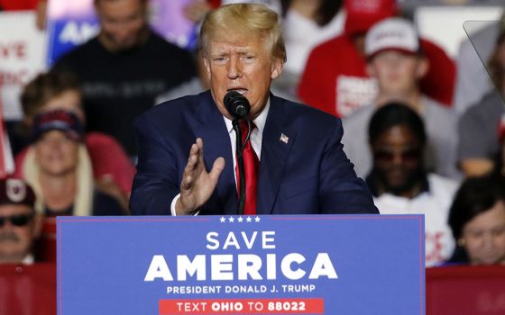 Former President Donald Trump speaks at a campaign rally in Youngstown, Ohio, Sept. 17. (AP/Tom E. Puskar)