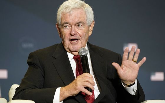 Former House Speaker Newt Gingrich speaks before former President Donald Trump at an America First Policy Institute agenda summit at the Marriott Marquis July 26 in Washington. (AP photo/Andrew Harnik)