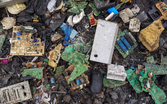 Less than 20% of the world's electronic waste gets recycled formally; the rest ends up in dumps like this one in Ghana, where informal recyclers may scavenge items to extract valuable materials under hazardous conditions. (Wikimedia Commons/Muntaka Chasan