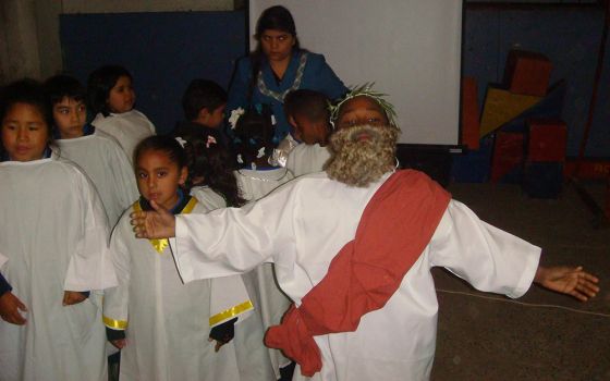 In 2014 in Santiago, Chile, student Elvis played the role of Jesus in Colegio San Alberto's re-enactment of the Last Supper. (Amy Ketner)