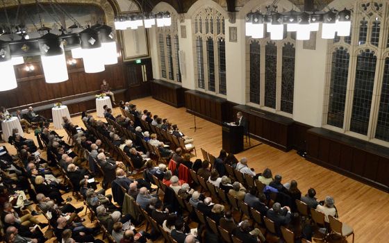 Richard Gaillardetz, Joseph Professor of Catholic Systematic Theology at Boston College, speaks during his "last lecture" on Sept. 23 in Boston College's Gasson Hall. (Courtesy of the Lonergan Institute at Boston College)