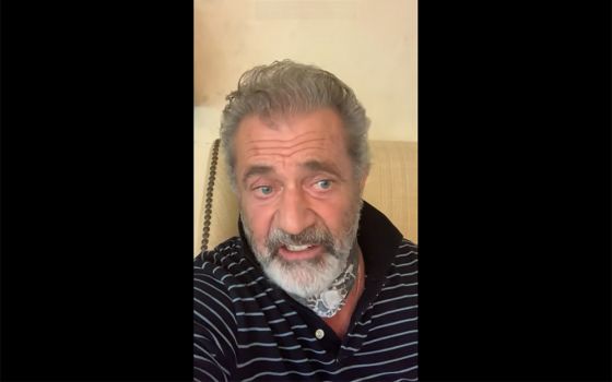 Mel Gibson speaks from Malibu, California, in a video presented at the Sept. 10 rally in Chicago hosted by the Coalition for Canceled Priests. (NCR screenshot)