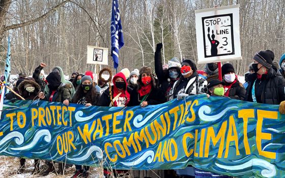 Protesters demonstrate against the Enbridge Line 3 Pipeline in northwestern Minnesota on Dec. 17, 2020. (Sarah LittleRedfeather/Honor the Earth)