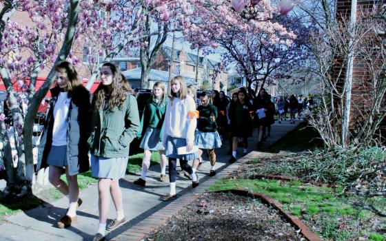 Roughly 150 students took part in a walkout at St. Gertrude High School in Richmond, Virginia, March 14. (Courtesy of St. Gertrude High School)