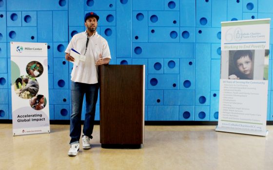 Sean Valentine, director of strategic initiatives for the Hidden Genius Project, gives his final presentation to attendees at the San Francisco Bay Area GSBI Boost workshop in San Jose, California, July 26. (Heather Adams)