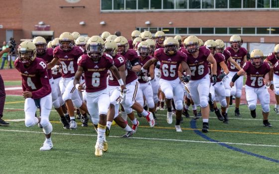 The varsity football team of Brebeuf Jesuit Preparatory School in Indianapolis at an Aug. 16 game (Michael Hoffbauer Photography)