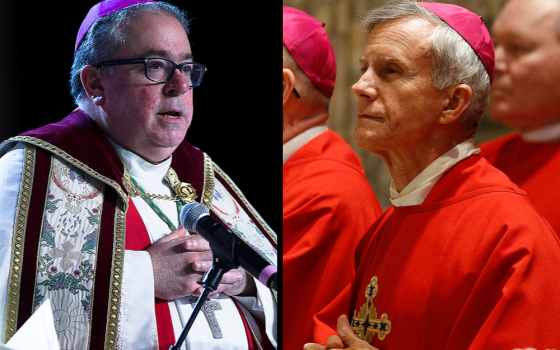 From left: Bishop Michael Olson of Fort Worth, Texas, in a 2018 photo; Bishop Joseph Strickland of Tyler, Texas, in a 2020 photo (CNS photos/Tyler Orsburn/Paul Haring)