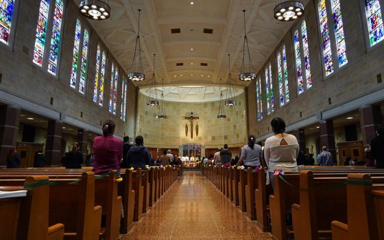 Worshippers gather for Mass at Immaculate Conception Church in Jamaica Estates, New York, Nov. 22, 2020. (CNS/Gregory A. Shemitz)