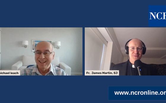 Michael Leach and Jesuit Fr. James Martin (NCR screenshot/YouTube)
