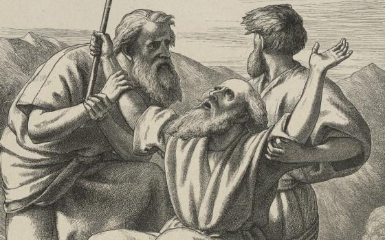 "Moses' Hands Held Up," detail of a 19th-century wood engraving by Frederick Richard Pickersgill (Wikimedia Commons/Metropolitan Museum of Art)