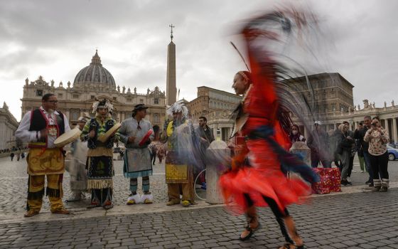 Members of the Assembly of First Nations perform in St. Peter's Square at the Vatican March 31. (AP/Alessandra Tarantino, file)