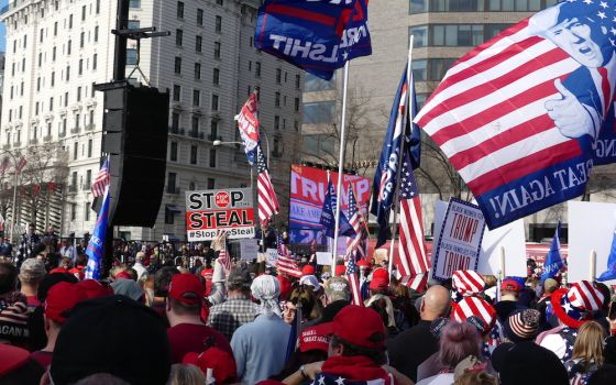 People supporting President Donald Trump rally in Washington, D.C., Dec. 12, including people who believe the Nov. 3 election results were in his favor. (Newscom/TheNEWS2 via ZUMA Wire/Julia Mineeva)