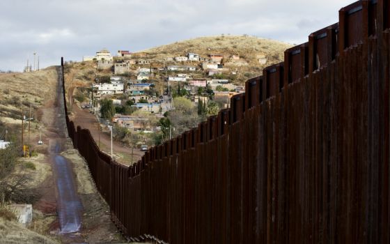 The bollard steel border fence that splits Nogales, Arizona, from Nogales, Mexico, is seen in 2017. (CNS/Nancy Wiechec)