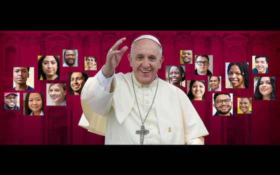 A promotional image on the website of Loyola University Chicago advertises the university's upcoming virtual meeting with Pope Francis and students from North, Central and South America Feb. 24. (CNS/Loyola University Chicago)