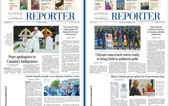 The front pages of two recent issues of the National Catholic Reporter (NCR graphic)