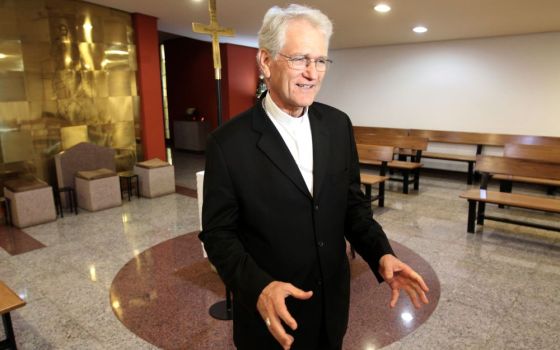 Secretary General of the National Conference of Bishops of Brazil Leonardo Steiner, speaks in Brasilia, Brazil, March 13, 2013. (AP/Eraldo Peres)