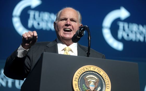 Rush Limbaugh speaks at the December 2019 Student Action Summit hosted by Turning Point USA in West Palm Beach, Florida. (Wikimedia Commons/Gage Skidmore)