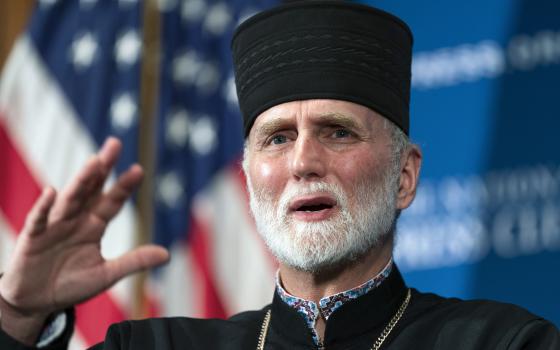 The Most Rev. Borys Gudziak, metropolitan archbishop of the Ukrainian Catholic Church in Philadelphia for the United States, speaks at the National Press Club in Washington, Tuesday, March 15, 2022. (AP Photo/Manuel Balce Ceneta)