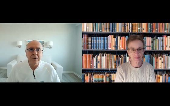 Soul Seeing for Lent host Michael Leach and Franciscan Sr. Ilia Delio, the Josephine C. Connelly Endowed Chair in Theology at Villanova University. (NCR screengrab/YouTube)