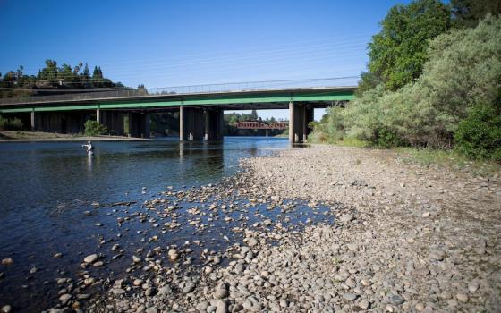 Water levels were low in early May in the drought-stricken American River near Sacramento, California. (CNS photo/Nina Riggio, Reuters) 