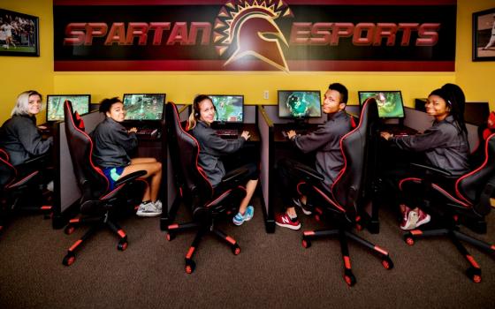 St. Thomas Aquinas College students at the esports facility on campus in Sparkill, New York (STAC Athletics/Dorice Arden)