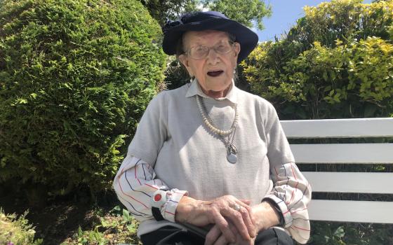 Nancy Stewart pictured in May 2020 at age 107: "I feel so happy and so refreshed, sitting happily in my own armchair in my own kitchen looking at Mass." (Provided photo)